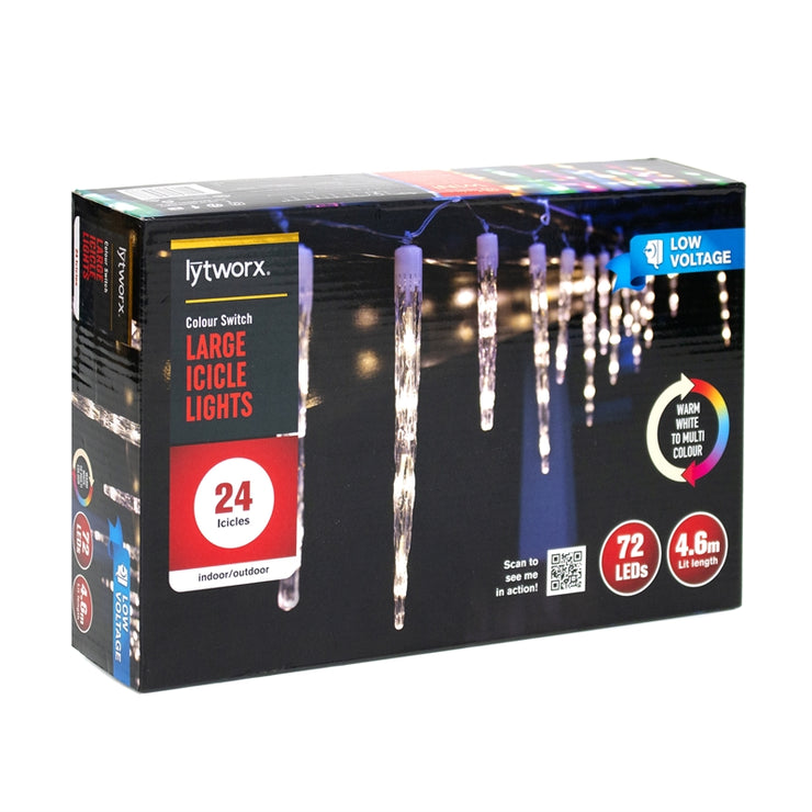 Lytworx 4.6m Large Icicle 72 LED Lights Multi-Colour / Warm White