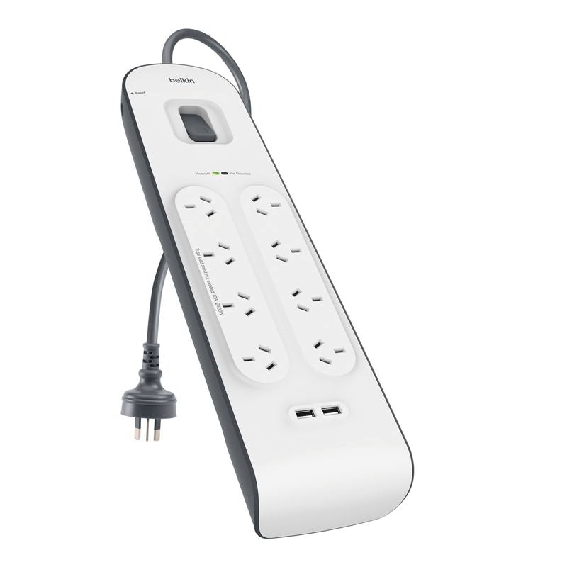 Belkin SurgePlus 8 Outlet 2 USB Surge Protector Powerboard - White