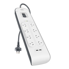 Belkin SurgePlus 8 Outlet 2 USB Surge Protector Powerboard - White