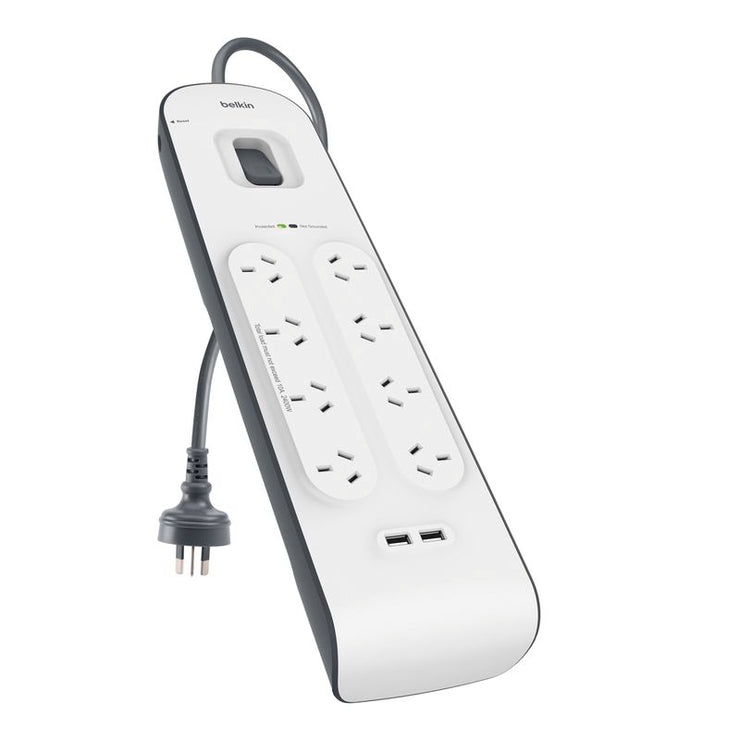 Belkin SurgePlus 8 Outlet 2 USB Surge Protector Powerboard - White