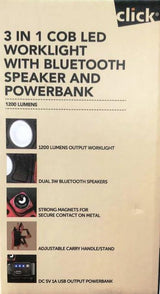Click 3 In 1 Cob LED Worklight With Bluetooth Speaker and PowerBank 1200 Lumens