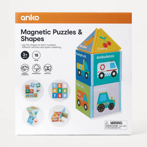 Anko 18 Piece Magnetic Puzzles and Shapes / Ages 3+