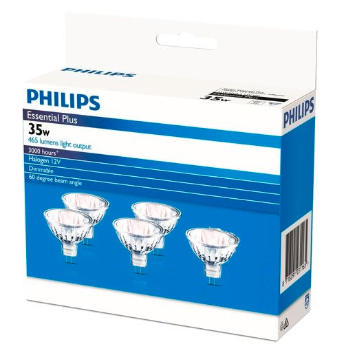 Philips Essential 35W GU5.3 60degree Dichroic Halogen Globe - 5 Pack