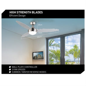 Arlec 1200mm 3 Blades Northera Chrome Ceiling Fan With Light