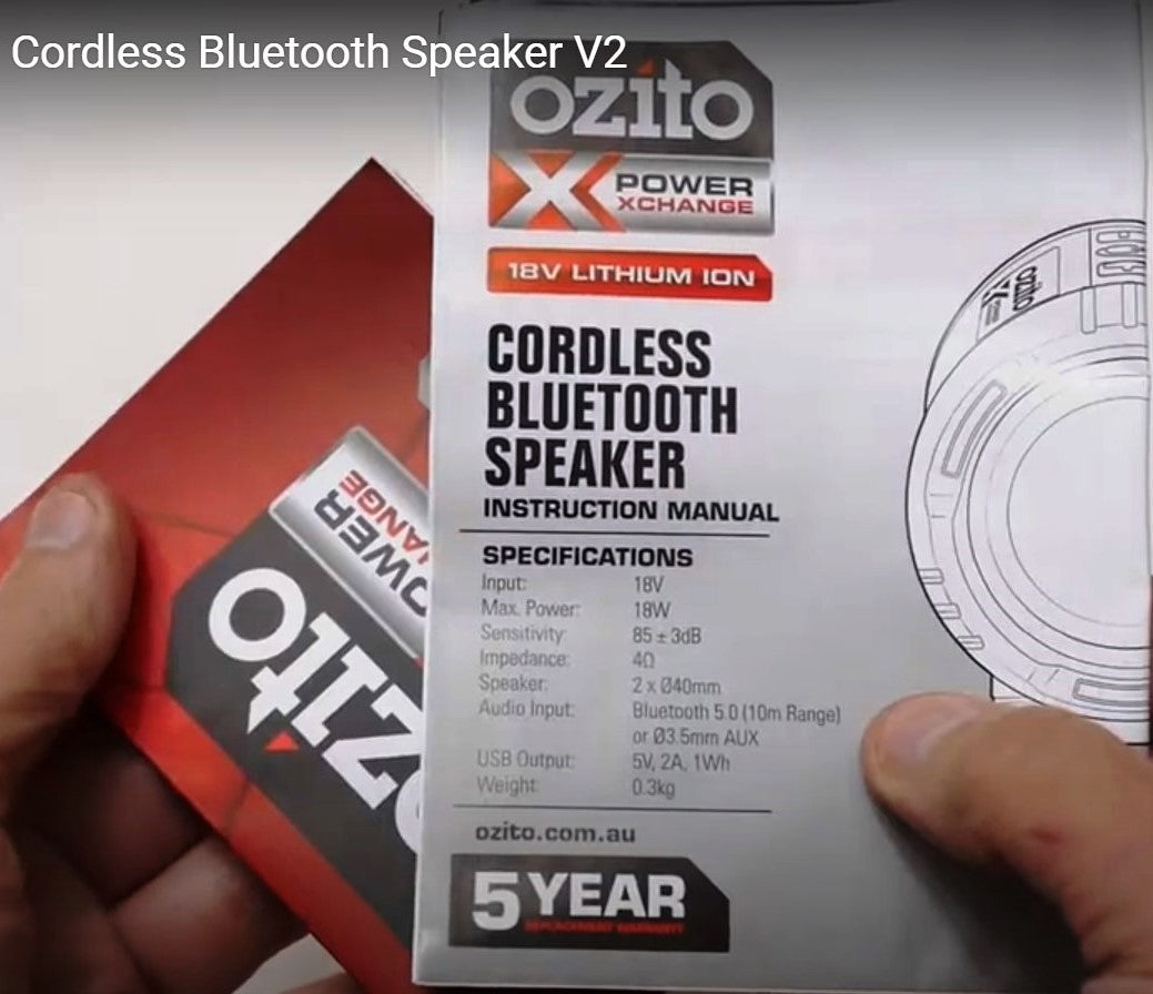 Ozito Rechargeable Compact PXC 18V Cordless Bluetooth 5.0 Speaker - Skin Only