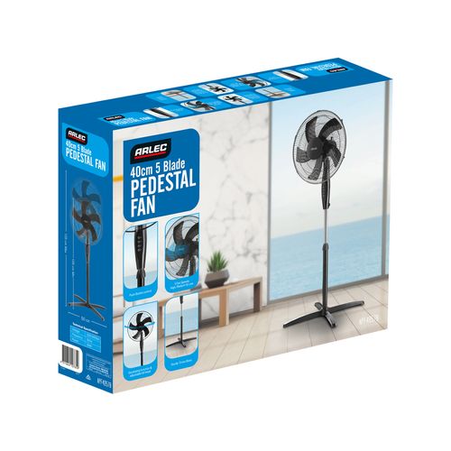 Arlec 40cm Black 5 Blade Pedestal Fan / APF4057B - TheITmart