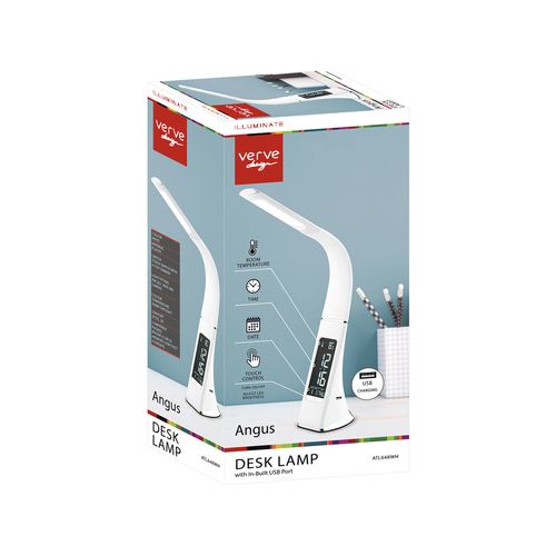Verve Design White Angus LED Desk Lamp With USB Charging Port / Flexible Gooseneck