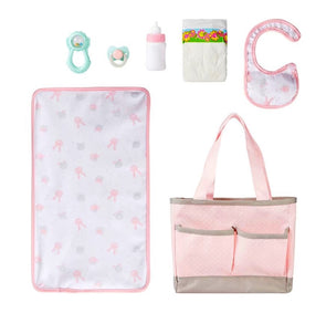 7 Piece Nappy Bag and Accessories Play Doll Kit / Suitable for Ages 3+ Years