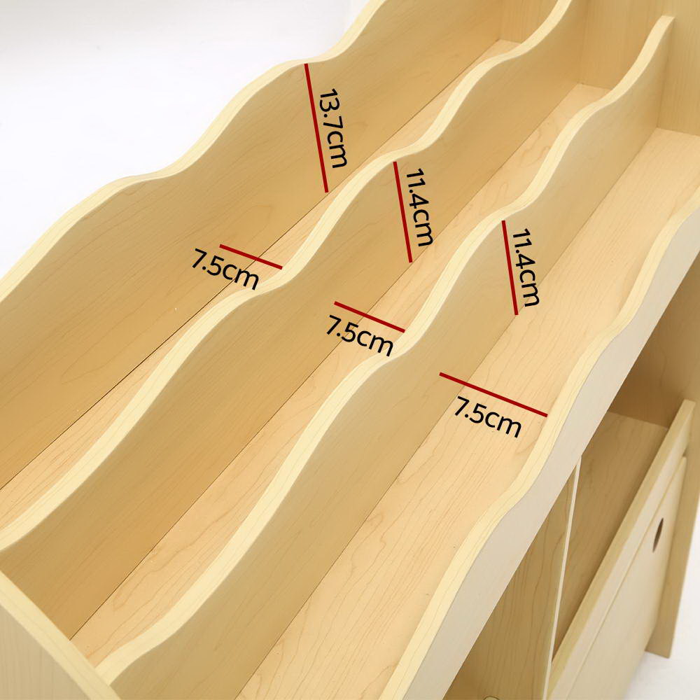 Keezi Kids Bookcase Childrens Bookshelf Toy Storage Box Organizer Display Rack Drawers with Rollers
