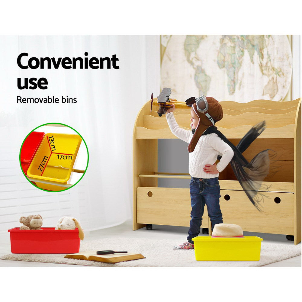 Keezi Kids Bookcase Childrens Bookshelf Toy Storage Box Organizer Display Rack Drawers with Rollers