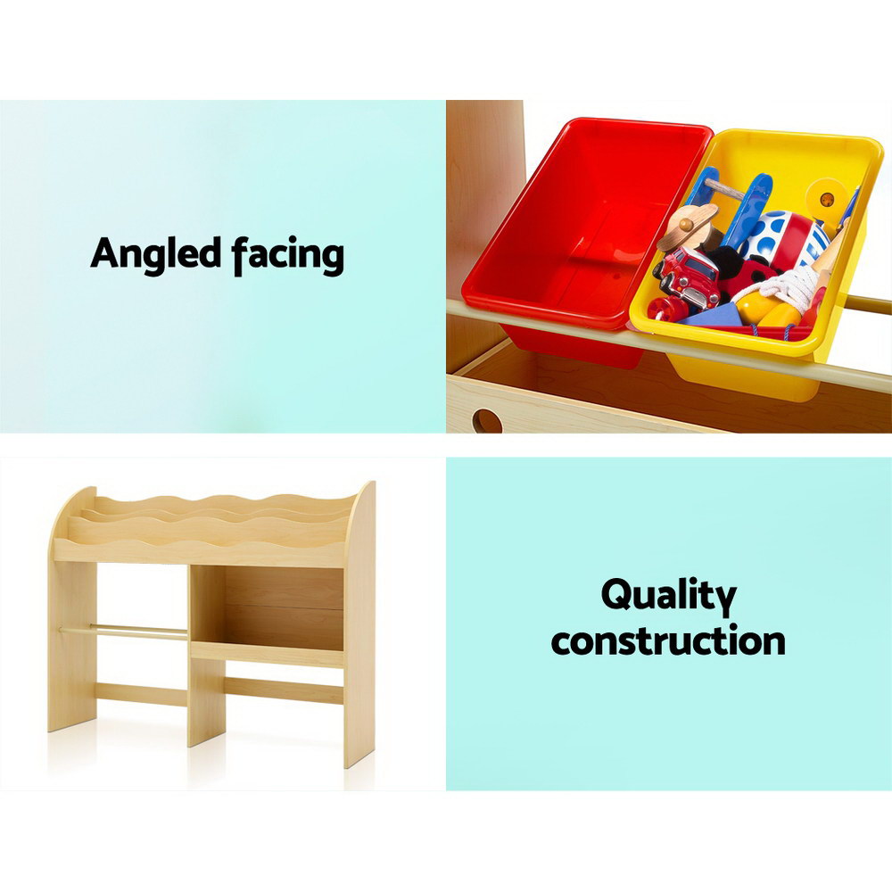 Keezi Kids Bookcase Childrens Bookshelf Toy Storage Box Organizer Display Rack Drawers with Rollers