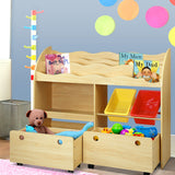 Keezi Kids Bookcase Childrens Bookshelf Toy Storage Box Organizer Display Rack Drawers with Rollers