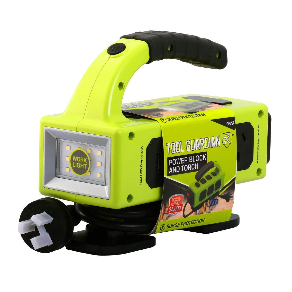 Crest Tool Guardian 5 Socket Power Board with Worklight and USB Charging