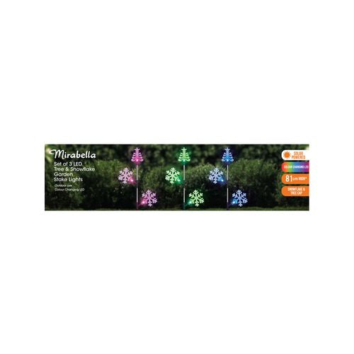 Mirabella Festive LED Tree & Snowflake Garden Stake Lights - 3 Pack