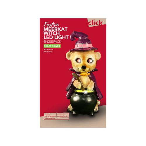 Mirabella 60cm LED Solar Meerkat Witch With Cauldron/Solid Resin Construction