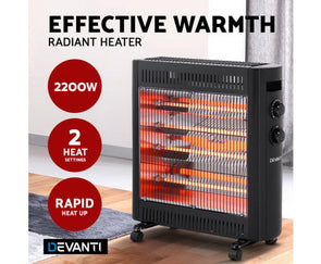 Devanti 2200W Infrared Radiant Heater Portable Electric Convection Heating Panel