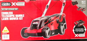 Ozito PXLMTK-3182 Red& Black Telescopic Handle Lawn Mower Kit Cordless