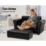 Keezi Kids Sofa Armchair Footstool Set Children Lounge Chair Couch Double Black