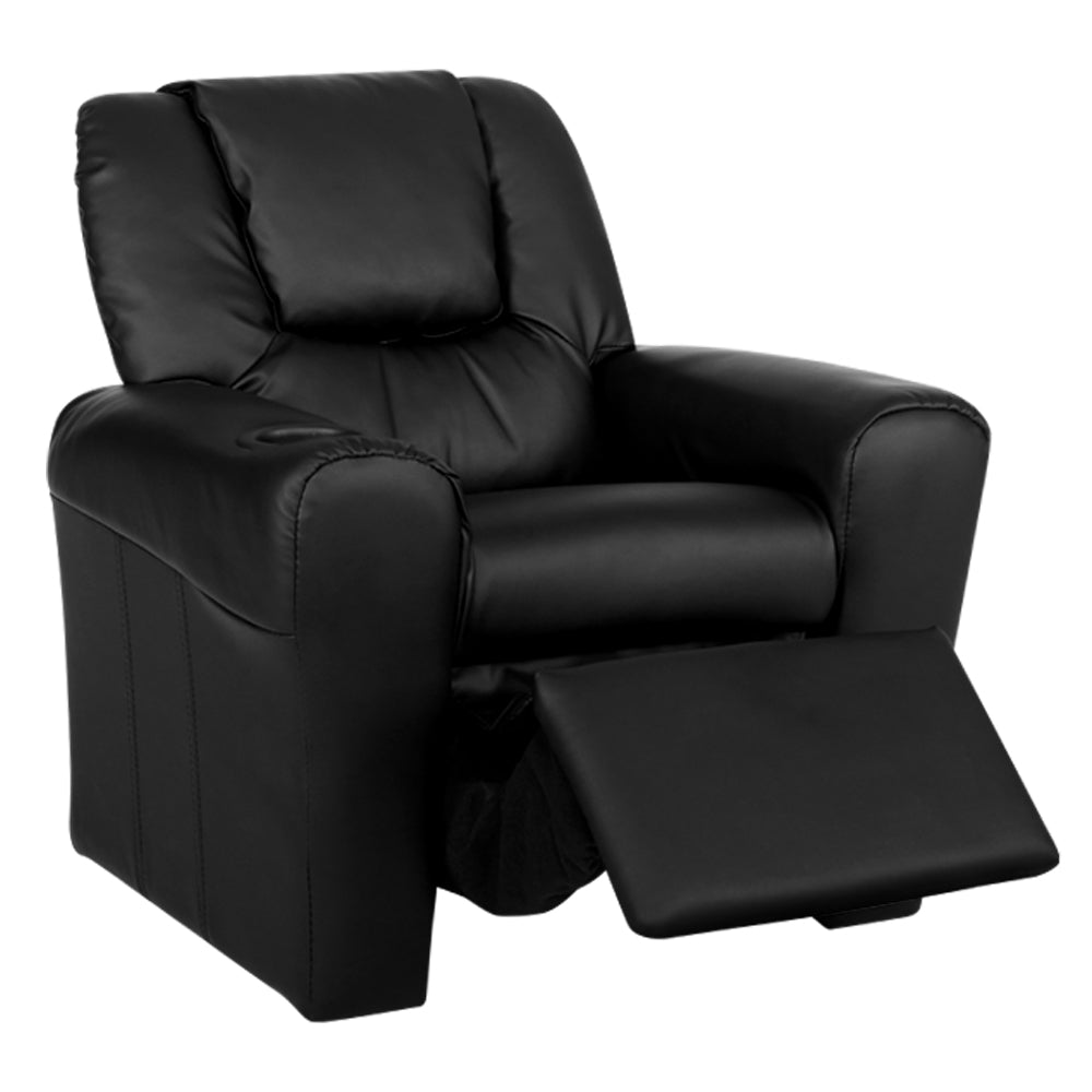 Keezi Luxury Kids Recliner Sofa Children Lounge Chair PU Couch Armchair Black
