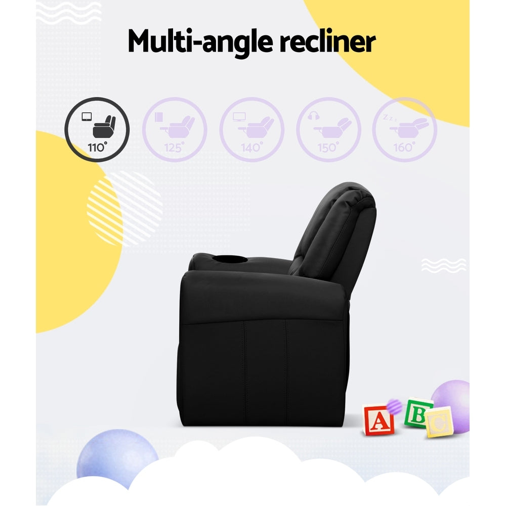 Keezi Luxury Kids Recliner Sofa Children Lounge Chair PU Couch Armchair Black