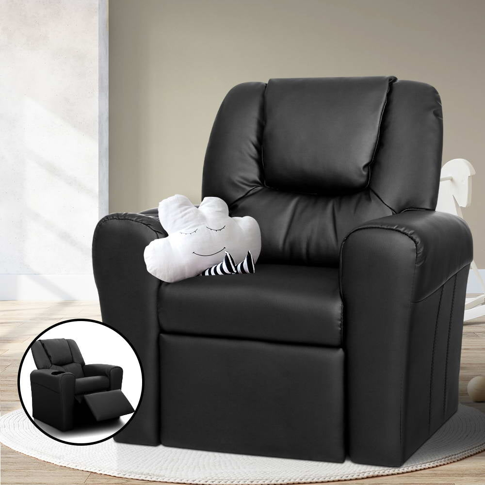 Keezi Luxury Kids Recliner Sofa Children Lounge Chair PU Couch Armchair Black