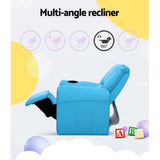 Keezi Luxury Kids Recliner Sofa Children Lounge Chair PU Couch Armchair Blue