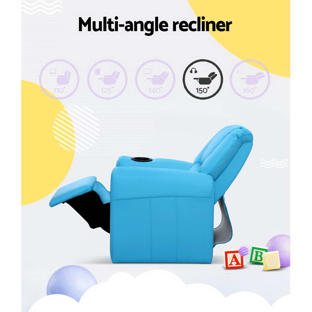 Keezi Luxury Kids Recliner Sofa Children Lounge Chair PU Couch Armchair Blue