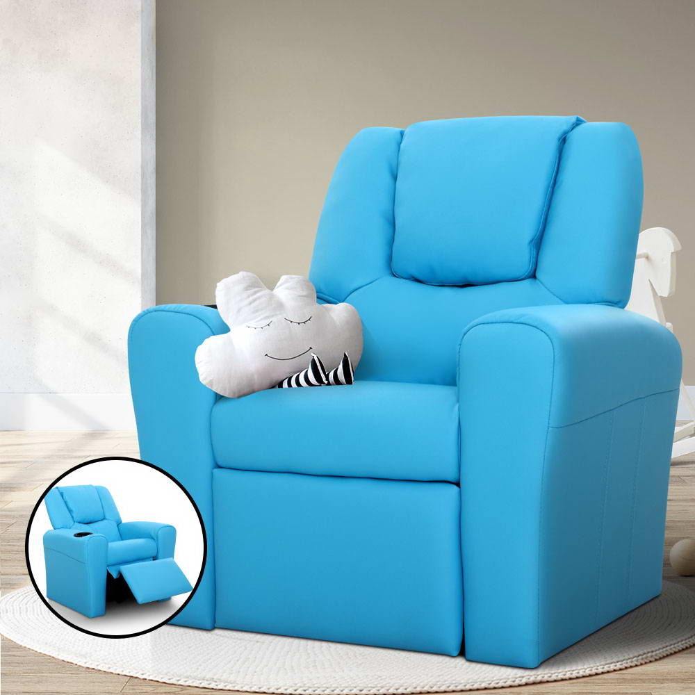 Keezi Luxury Kids Recliner Sofa Children Lounge Chair PU Couch Armchair Blue
