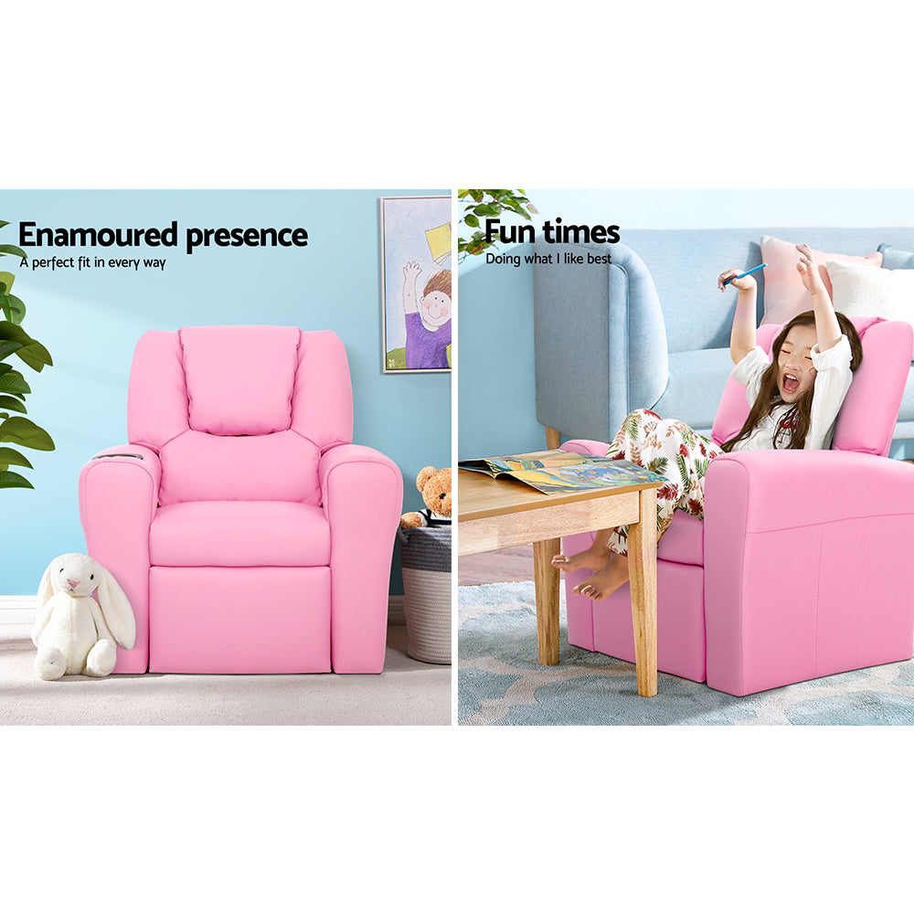 Keezi Luxury Kids Recliner Sofa Children Lounge Chair Couch PU Armchair PINK