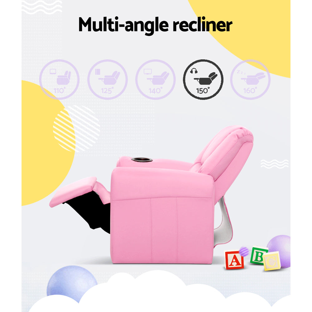 Keezi Luxury Kids Recliner Sofa Children Lounge Chair Couch PU Armchair PINK