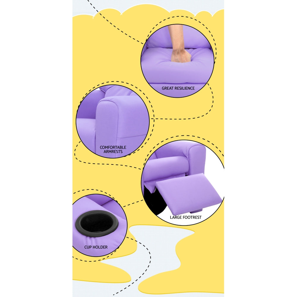 Keezi Luxury Kids Recliner Sofa Children Lounge Chair PU Couch Armchair Purple