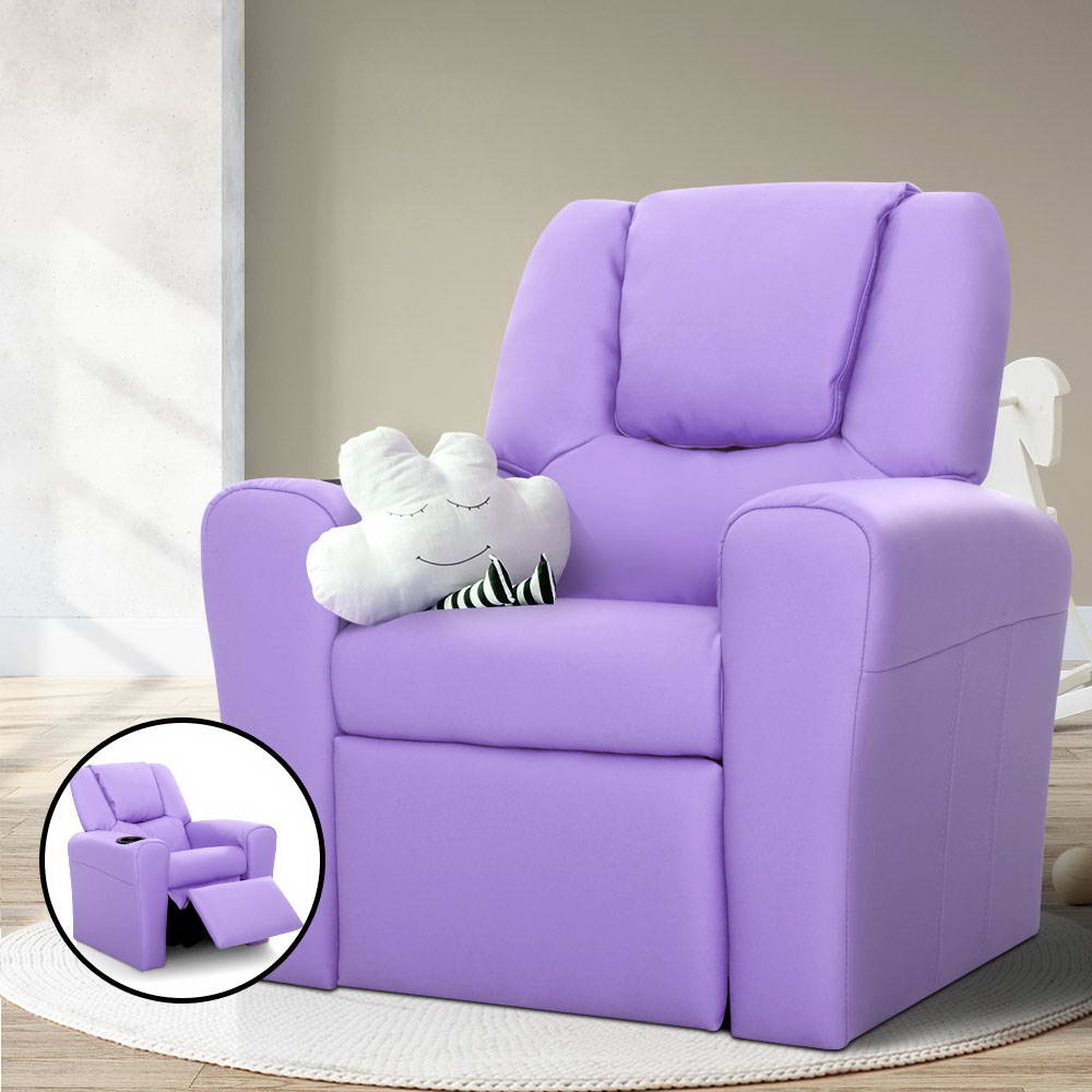 Keezi Luxury Kids Recliner Sofa Children Lounge Chair PU Couch Armchair Purple