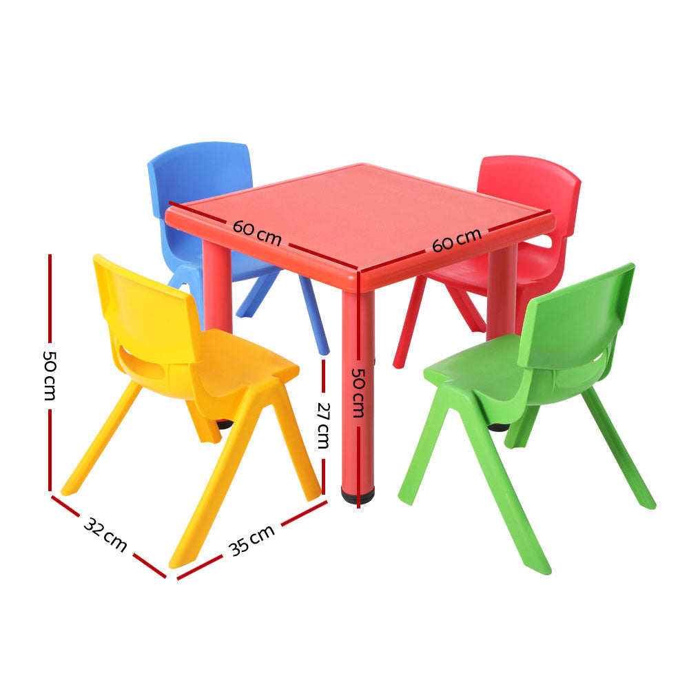 Keezi Kids Table and 4 Chairs Set Children Plastic Activity Play Outdoor 60x60cm - TheITmart
