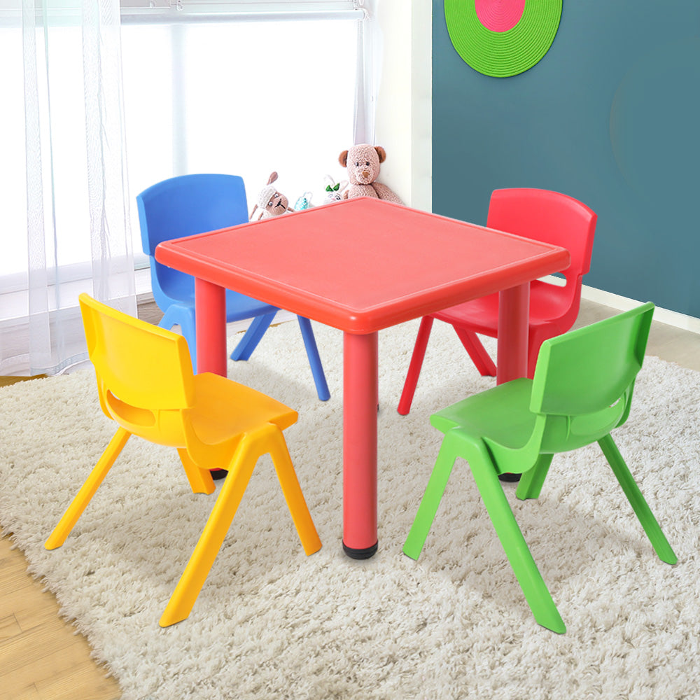 Keezi Kids Table and 4 Chairs Set Children Plastic Activity Play Outdoor 60x60cm - TheITmart