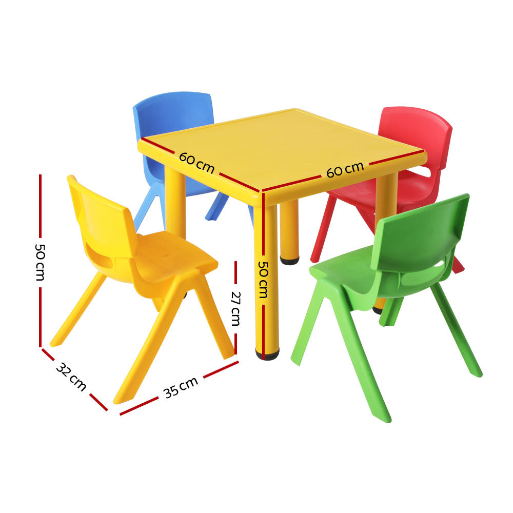 Keezi 60x60cm Kids Children Activity Study Desk Yellow Table & 4 Chairs Mixed - TheITmart