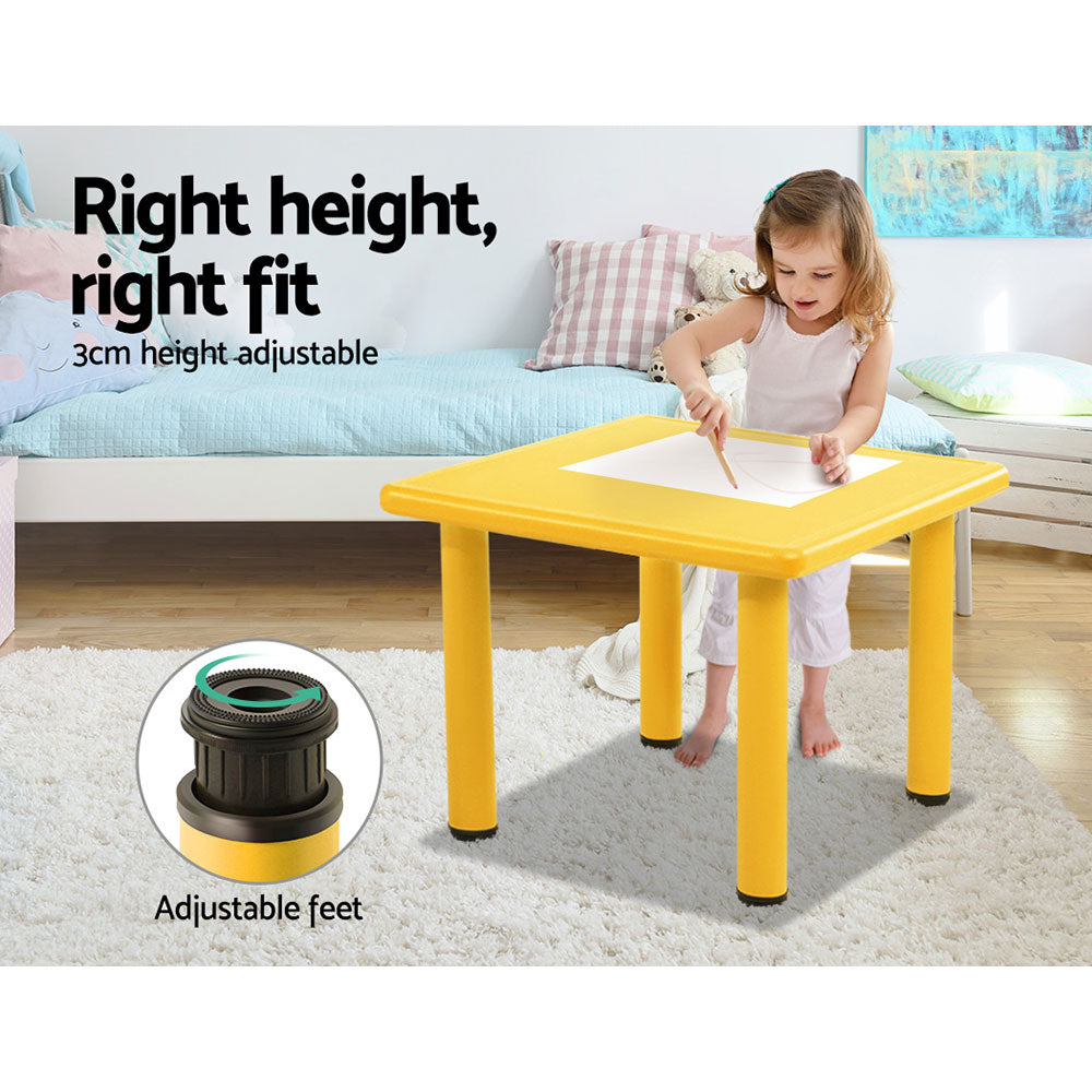 Keezi 60x60cm Kids Children Activity Study Desk Yellow Table & 4 Chairs Mixed - TheITmart