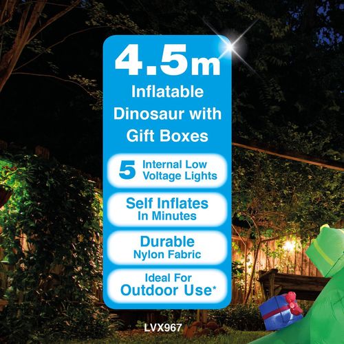 Arlec 3m x 4.5m Low Voltage Inflatable Dinosaur - Green - TheITmart