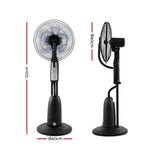 Devanti Mist Fan Pedestal Fans Cool Water Spray Timer Remote 5 Blades Black and Silver - TheITmart