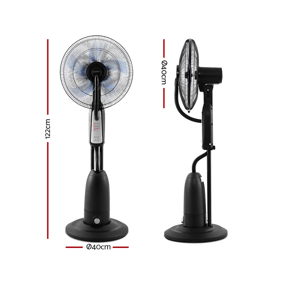 Devanti Mist Fan Pedestal Fans Cool Water Spray Timer Remote 5 Blades Black and Silver - TheITmart