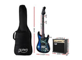 Alpha Electric Guitar And AMP Music String Instrument Rock Blue Carry Bag Steel String - TheITmart