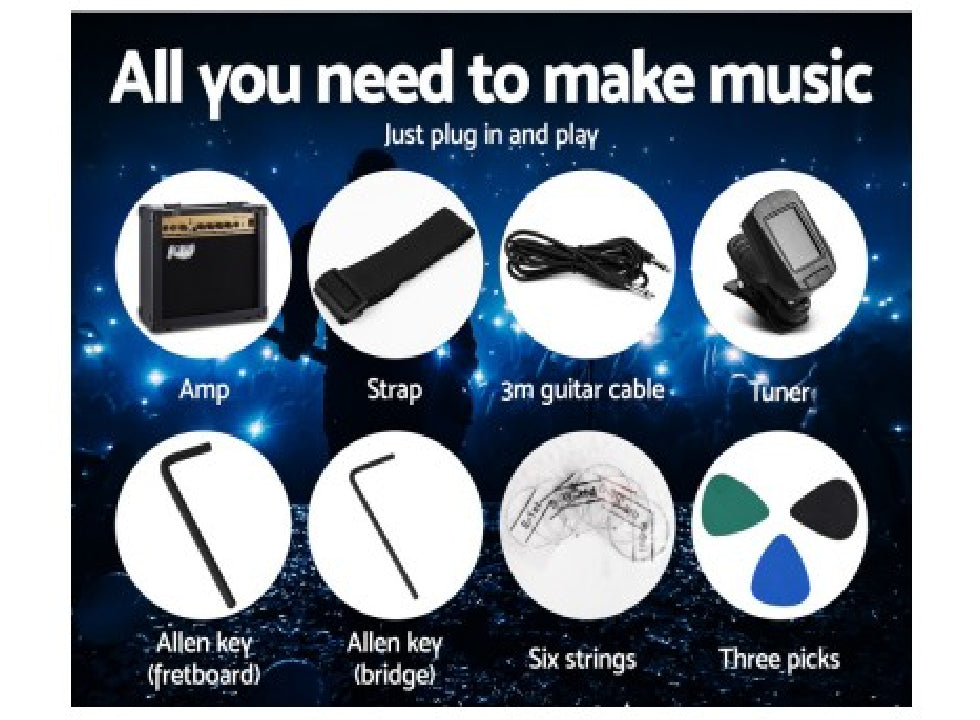 Alpha Electric Guitar And AMP Music String Instrument Rock Blue Carry Bag Steel String - TheITmart
