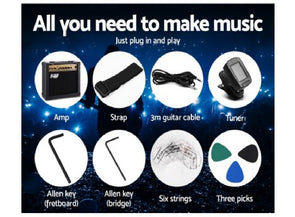 Alpha Electric Guitar And AMP Music String Instrument Rock Blue Carry Bag Steel String - TheITmart