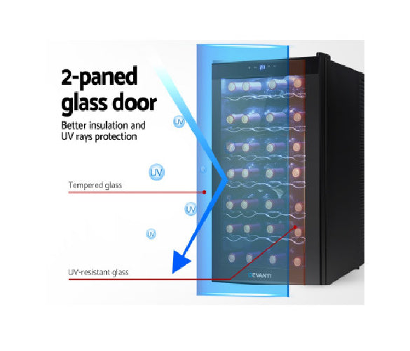Wine Cooler 28 Bottles Glass Door Beverage Cooler Thermoelectric Fridge Black - TheITmart
