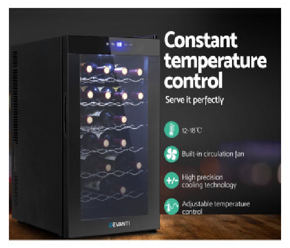 Wine Cooler 28 Bottles Glass Door Beverage Cooler Thermoelectric Fridge Black - TheITmart