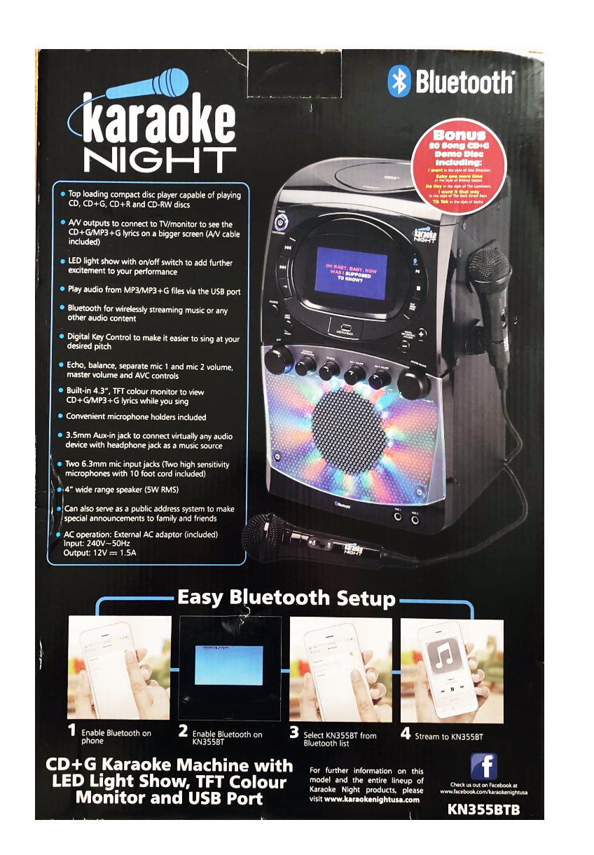CD+G Karaoke Machine with LED Light Show, TFT Colour Monitor and USB Port - TheITmart