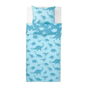 Single Quilt cover and pillowcase dinosaur/blue cotton
