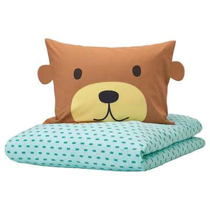 Single Quilt cover and pillowcase bear turquoise Cotton