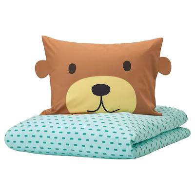 Single Quilt cover and pillowcase bear turquoise Cotton