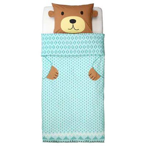 Single Quilt cover and pillowcase bear turquoise Cotton