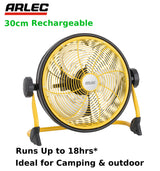 Arlec 30cm Rechargeable DC Floor Fan Outdoor Ideal for Camping Caravan & outdoors